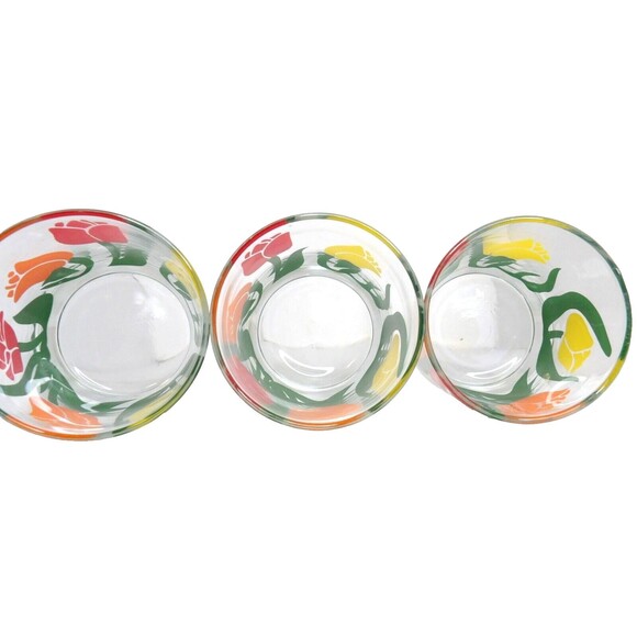 Tulip Floral 16 oz Double Old Fashioned 3 Glasses MCM Orange Red Yellow Lowball - Picture 4 of 5
